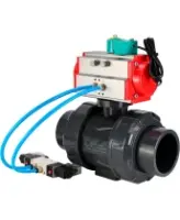 Кран шаровой DN.ru BV4242E-FP-GRM-ISO Дн50 Ру10 полнопроходной, корпус - НПВХ, шар - НПВХ, уплотнение - EPDM, с пневмоприводом PA-DA-052, пневмораспределителем 4V320-10 AC220V и магнитным переключателем ALS200D