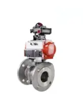 Кран шаровой DN.ru BV3232P(2pc)-FP-F-ISO-H Ду80 Ру16 фланцевый, полнопроходной, двухсоставной, корпус - нержавеющая сталь SS316, уплотнение - PTFE, с пневмоприводом DN.ru PA-SA-130 и БКВ APL-510N-EX