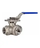 Кран шаровой DN.ru 3/8″ Ду10 Ру63 ZGY, трехходовой, T-тип, неполнопроходной, резьбовой, материал корпуса - нержавеющая сталь CF8M/AISI 316, уплотнение - PTFE, с ISO фланцем и рукояткой (BV3232P(4pc)-SP-3WT-T-ISO-H)