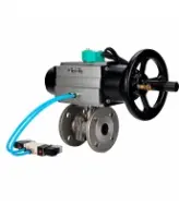 Кран шаровой DN.ru BV3232P(2pc)-FP-F-ISO-H WDVF Ду100 Ру16 полнопроходной, фланцевый, корпус - нержавеющая сталь 316, уплотнение - PTFE, с пневмоприводом PA-DA-105-1, пневмораспределителем 4V320-08 AC220V и магнитным переключателем ALS200D