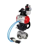 Кран шаровой DN.ru BV3232P(4pc)-SP-3WL-T-ISO-H Ду15 Ру63, стандартнопроходной, нержавеющая сталь 316, PTFE, внутренняя резьба, с пневмоприводом PA-DA-052, пн.распределителем 4V320-08 AC220V, БКВ APL-210N, ручным дублером MON1-250-T26-ISO, БПВ AFC2000
