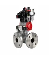 Кран шаровой DN.ru BV3232P(2pc)-FP-3WL-F-ISO-H Ду80 Ру16 HYMT трехходовой L-тип, полнопроходной, фланцевый, корпус - нержавеющая сталь AISI316, с пневмоприводом PA-SA-130, пневмораспределителем 4M320-08 AC220V, БКВ APL-410N EX и БПВ AFC2000