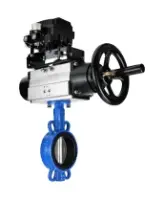 Затвор дисковый поворотный DN.ru WBV1432E-2W-Fb-H Ду150 Ру16, корпус - чугун GGG50, диск - нержавеющая сталь 316L, уплотнение - EPDM, с пневмоприводом DN.ru PA-DA-105-1 и с электропневматическим поворотным позиционером YT-1000RSN без обратной связи