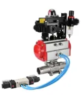Кран шаровой DN.ru BV3232P(3pc)-FP-W-ISO-H LONG Ду32 Ру40 полнопроходной, корпус - нержавеющая сталь 316, уплотнение - PTFE, под приварку, с пневмоприводом DN.ru PA-SA-083, пневмораспределителем 4V320-08 AC220V, БКВ APL-410N EX и БПВ AFC2000