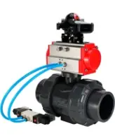 Кран шаровой DN.ru BV4242E-FP-GRM-ISO Дн50 Ру10 полнопроходной, корпус - НПВХ, шар - НПВХ, уплотнение - EPDM, с пневмоприводом PA-SA-065, пневмораспределителем 4V320-08 AC220V и БКВ APL-210N