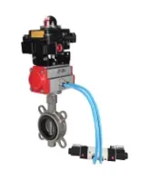 Затвор дисковый поворотный DN.ru WBV3131N-2W-Fb-H Ду65 Ру16, корпус - нержавеющая сталь 304, диск - нержавеющая сталь 304, уплотнение - NBR, с пневмоприводом DN.ru PA-DA-065, пневмораспределителем DN.ru 4V320-10 AC220V и БКВ DN.ru APL-410N EX