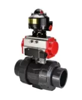 Кран шаровой DN.ru BV4242E-FP-GRM-ISO Дн50 Ру10 полнопроходной, корпус - НПВХ, шар - НПВХ, уплотнение - EPDM, с пневмоприводом PA-SA-065, пневмораспределителем 4M310-08 AC220V и БКВ APL-510N EX
