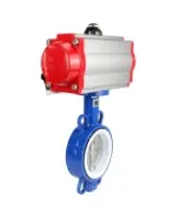 Затвор дисковый поворотный DN.ru WBV3432P-2W-Fb-H Ду300 Ру16, корпус - углеродистая сталь WCB, диск - нержавеющая сталь 316L, уплотнение - PTFE, с пневмоприводом PA-DA-160 двойного действия, с пневмораспределителем 4V320-08 AC220V