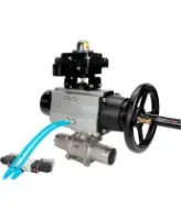 Кран шаровой DN.ru BV3232P(3pc)-FP-W-ISO-H LONG Ду80 Ру25, полнопроходной, трехсоставной, нержавеющая сталь 316, уплотнение - PTFE, под приварку, с пневмоприводом PA-DA-105-1, с пневмораспределителем 4V320-08 AC220V, БКВ APL-410N Ex