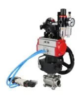 Кран шаровой DN.ru BV3232P(3pc)-FP-W-ISO-H Ду65 Ру25, полнопроходной под приварку, нержавеющая сталь SS316, PTFE, с пневмоприводом PA-DA-083, с пневмораспределителем 4V320-08 AC220V, с БКВ APL-210N, ручным дублером MON2-450-T28-ISO, с БПВ AFC2000