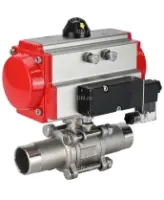 Кран шаровой DN.ru BV3232P(3pc)-FP-W-ISO-H LONG Ду32 Ру40 полнопроходной, корпус - нержавеющая сталь 316, уплотнение - PTFE, под приварку, с пневмоприводом DN.ru PA-SA-083 и пневмораспределителем 4M310-08 AC220V