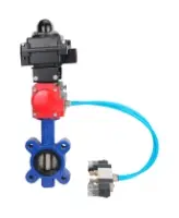 Затвор дисковый поворотный DN.ru WBV1616E-2W-Fb-H Ду50 Ру16 LUG корпус - чугун QT450, диск - чугун QT450, уплотнение - EPDM, с пневмоприводом DN.ru PA-SA-083, пневмораспределителем 4V320-08 AC220V и БКВ APL-410N EX