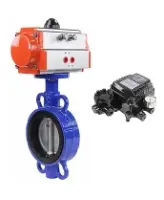 Затвор дисковый поворотный DN.ru WBV1132N-2W-Fb-H Ду100 Ру16, корпус - чугун GG25, диск - нержавеющая сталь 316L, уплотнение - NBR, с пневмоприводом DN.ru PA-SA-130 и с электропневматическим поворотным позиционером YT-1000RSN без обратной связи