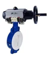Затвор дисковый поворотный DN.ru WBV3434Pf-2W-Fb-R Ду200 Ру16 корпус - углеродистая сталь WCB, диск - углеродистая сталь WCB, футерованный PTFE, уплотнение - PTFE, с пневмоприводом PA-DA-105-1, с пневмораспределителем 4V320-08 AC220V