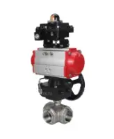 Кран шаровой DN.ru BV3232P(4pc)-SP-3WL-T-ISO-H Ду100 Ру40 стандартнопроходной трехходовой L-тип, нержавеющая сталь SS316, внутренняя резьба, уплотнение - PTFE, с пневмоприводом PA-DA-083, БКВ APL-410N EX и ручным дублером MON2-450-T28-ISO