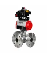 Кран шаровой DN.ru BV3232P(2pc)-FP-3WL-F-ISO-H Ду80 Ру16 HYMT, трехходовой L-тип, полнопроходной, фланцевый, корпус - нержавеющая сталь SS316, с пневмоприводом PA-SA-130, пневмораспределителем 4M310-08 24В NAMUR и БКВ APL-410N EX