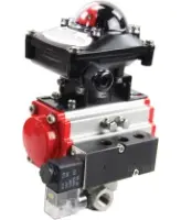 Кран шаровой DN.ru BV3232P(4pc)-SP-3WL-T-ISO-H Ду15 Ру63 стандартнопроходной трехходовой L-тип, нерж. сталь SS316, внутренняя резьба, уплотнение - PTFE, пн.приводом PA-DA-052, пн.распределителем 4M310-08 AC220V и БКВ APL-210N