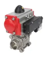 Кран шаровой DN.ru BV3232P(3pc)-FP-W-ISO-H Ду65 Ру25, полнопроходной под приварку, нержавеющая сталь SS316, уплотнение - PTFE, с пневмоприводом PA-DA-083 двойного действия, с пневмораспределителем 4M310-08 220В NAMUR