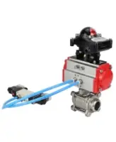 Кран шаровой DN.ru BV3232P(3pc)-FP-W-ISO-H Ду80 Ру25 полнопроходной двухходовой, корпус - нержавеющая сталь SS316, под приварку, уплотнение - PTFE, с пневмоприводом PA-SA-130, пневмораспределителем 4V320-08 AC220V и БКВ APL-210N