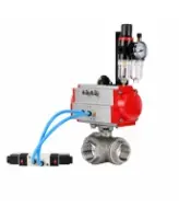 Кран шаровой DN.ru BV3232P(4pc)-SP-3WL-T-ISO-H WDVF Ду40 Ру63 стандартнопроходной, 3-ходовой L-тип, внутренняя резьба, нержавеющая сталь AISI 316, PTFE, с пневмоприводом PA-SA-130, пневмораспределителем 4V320-08 AC220V и БПВ AFC2000
