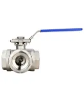 Кран шаровой DN.ru BV3232P(4pc)-SP-3WT-T-ISO-H Ду50 Ру63 ZGY, трехходовой, T-тип, неполнопроходной, резьбовой, материал корпуса - нержавеющая сталь CF8M/AISI 316, уплотнение - PTFE, с ISO фланцем и рукояткой