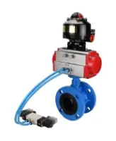 Затвор дисковый поворотный DN.ru WBV1313E-2W-F-H Ду100 Ру16 фланцевый, корпус - чугун GGG40, диск - чугун GGG40, уплотнение - EPDM, с пневмоприводом DN.ru PA-DA-105, пневмораспределителем DN.ru 4V320-08 AC220V и БКВ DN.ru APL-510N EX