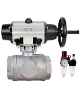 Кран шаровой DN.ru BV3232P(4pc)-SP-3WL-T-ISO-H WDVF Ду65 Ру40 стандартнопроходной, 3-ходовой L-тип, внутренняя резьба, нержавеющая сталь AISI 316, PTFE, с пневмоприводом PA-DA-105-1, пневмораспределителем 4M320-08 AC220V и БПВ AFC2000