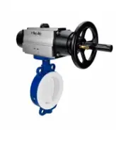 Затвор дисковый поворотный DN.ru WBV3434Pf-2W-Fb-R Ду200 Ру16, корпус - углеродистая сталь WCB, диск - углеродистая сталь WCB, футерованный PTFE, уплотнение - PTFE, с пневмоприводом PA-DA-105-1