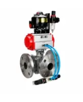 Кран шаровой DN.ru BV3232P(2pc)-FP-3WL-F-ISO-H Ду80 Ру16 HYMT, трехходовой L-тип, полнопроходной, фланцевый, корпус - нержавеющая сталь SS316, с пневмоприводом PA-SA-130, пневмораспределителем 4V320-08 AC220V, БКВ APL-510N EX и БПВ AFC2000