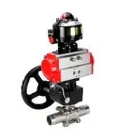 Кран шаровой DN.ru BV3232P(3pc)-FP-W-ISO-H LONG Ду50 Ру40 полнопроходной, корпус - нержавеющая сталь 316, уплотнение - PTFE, под приварку, с пневмоприводом DN.ru PA-DA-083, редуктором DN.ru MON2-450-T28-ISO и БКВ APL-510N EX
