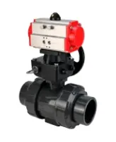 Кран шаровой DN.ru BV4242E-FP-GRM-ISO Дн50 Ру10 полнопроходной, корпус - НПВХ, шар - НПВХ, уплотнение - EPDM, с пневмоприводом PA-DA-052 и ручным дублером MON1-250-T26-ISO