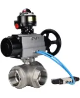 Кран шаровой DN.ru BV3232P(4pc)-SP-3WL-T-ISO-H Ду100 Ру40, стандартнопроходной, четырехсоставной, корпус - нержавеющая сталь 316, PTFE, внутренняя резьба, с пневмоприводом PA-DA-105-1, пневмораспределителем 4V320-08 AC220V, БКВ APL-510N Ex