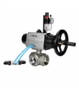 Кран шаровой DN.ru BV3232P(4pc)-SP-3WL-T-ISO-H WDVF Ду65 Ру40 стандартнопроходной, 3-ходовой L-тип, внутренняя резьба, нержавеющая сталь AISI 316, PTFE, с пневмоприводом PA-DA-105-1, пневмораспределителем 4V320-08 AC220V и БПВ AFC2000