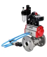 Кран шаровой DN.ru BV3131P(3pc)-FP-F-ISO-H Ду100 Ру16 полнопроходной трехсоставной, фланцевый, нержавеющая сталь 304, PTFE, 22х22, F10, WDVF, с пневмоприводом DN.ru PA-DA-105, пневмораспределителем 4V320-08 AC220V, БКВ APL-210N и БПВ AFC2000