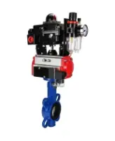 Затвор дисковый поворотный DN.ru WBV1432N-2W-Fb-H Ду100 Ру16, корпус - чугун GGG50, диск - нержавеющая сталь 316L, уплотнение - NBR, с пневмоприводом DN.ru PA-DA-083, пневмораспределителем 4M310-08 DC24V, БКВ APL-410N EX, БПВ AFC2000