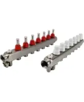 Коллекторная группа DN.ru GC2-31-7 1″ Ду25 Ру10 отводов — 7, в сборе с расходомерами и терморегулирующими клапанами, дренажным краном и воздухоотводчиком, с заглушками, без переходников, корпус - нержавеющая сталь AISI 304