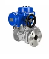 Кран шаровой DN.ru BV3232P(2pc)-FP-3WL-F-ISO-H Ду20 Ру16 HYMT, трехходовой L-тип, полнопроходной, фланцевый, корпус - нержавеющая сталь SS316, с электроприводом QT-N-005M-O2-220VAC-У1 с моментной муфтой и штурвалом