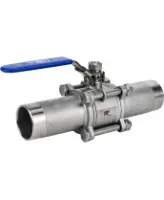 Кран шаровой DN.ru BV3131P(3pc)-FP-W-H LONG Ду10 Ру63 HYMT нержавеющая сталь CF8/AISI 304, полнопроходной, трехсоставной, уплотнение - PTFE, под приварку, с рукояткой