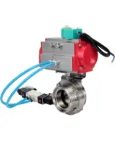 Затвор дисковый поворотный DN.ru WBV3131S-2W-T-H Ду40 Ру10 резьбовой, пищевая нержавеющая сталь 304, уплотнение - Silicon, с пневмоприводом PA-DA-052, пневмораспределителем 4V320-08 AC220V и магнитным переключателем ALS200D