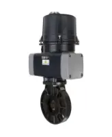 Затвор дисковый поворотный DN.ru WBV4242E-2W-Fb-ISO Дн80 Ру10 межфланцевый, корпус - НПВХ, диск - НПВХ, уплотнение - EPDM, с электроприводом DN.ru QTSA-N-003EM-O0-220VAC с пружинным возвратом