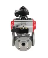 Кран шаровой DN.ru BV3232P(4pc)-FP-3WL-F Ду80 Ру16 полнопроходной трехходовой, фланцевый, корпус - нержавеющая сталь SS316, с пневмоприводом DN.ru PA-SA-140 с возвратными пружинами, пневмораспределителем 4M310-08 DC24V и БКВ APL-210N