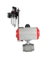 Кран шаровой DN.ru BV3232P(2pc)-FP-T-ISO-H Ду80 Ру40 полнопроходной двухходовой, нержавеющая сталь SS316, внутренняя резьба, уплотнение - PTFE, с пневмоприводом PA-SA-130 с возвратными пружинами, с пневмораспределителем 4M310-08 220В, с БПВ AFC2000