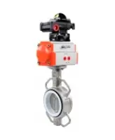 Затвор дисковый поворотный DN.ru WBV3432P-2W-Fb-H Ду300 Ру16, корпус - углеродистая сталь WCB, диск - нержавеющая сталь 316L, уплотнение - PTFE, с пневмоприводом DN.ru PA-DA-160, БКВ APL-410N EX