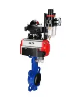 Затвор дисковый поворотный DN.ru WBV1432N-2W-Fb-H Ду100 Ру16, корпус - чугун GGG50, диск - нержавеющая сталь 316L, уплотнение - NBR, с пневмоприводом DN.ru PA-DA-083, пневмораспределителем 4M310-08 AC220V, БКВ APL-210N, БПВ AFC2000