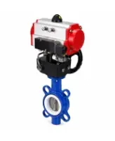 Затвор дисковый поворотный DN.ru WBV3432P-2W-Fb-H Ду80 Ру16, корпус - углеродистая сталь WCB, диск - нержавеющая сталь 316L, уплотнение - PTFE, с пневмоприводом DN.ru PA-DA-083, пневмораспределителем 4M310-08 AC220V, ручным дублером MON2-450-T28-ISO