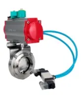 Затвор дисковый поворотный DN.ru WBV3131S-2W-W-H Ду65 Ру10, под приварку, пищевая нержавеющая сталь 304, уплотнение - Silicon, с пневмоприводом PA-DA-052, пневмораспределителем 4M320-08 AC220V и магнитным переключателем ALS200D