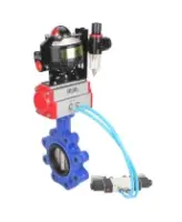 Затвор дисковый поворотный DN.ru WBV1616E-2W-Fb-H Ду100 Ру16 LUG корпус - чугун QT450, диск - чугун QT450, уплотнение - EPDM, с пневмоприводом DN.ru PA-DA-083, пневмораспределителем 4V320-08 AC220V, БКВ APL-510N EX и БПВ AFC2000