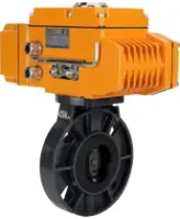 Затвор дисковый поворотный DN.ru WBV4242E-2W-Fb-ISO Дн80 Ру10 межфланцевый, корпус - НПВХ, диск - НПВХ, уплотнение - EPDM, с электроприводом DN.ru QT-N-005EM-B1-220VAC-У1 DAR c датчиком обратной связи и входным управляющим сигналом 0-10