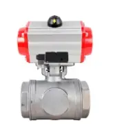 Кран шаровой DN.ru BV3232P(4pc)-SP-3WL-T-ISO-H WDVF Ду40 Ру63 стандартнопроходной, 3-ходовой L-тип, внутренняя резьба, корпус - нержавеющая сталь AISI 316, уплотнение - PTFE, с пневмоприводом PA-SA-130 и пневмораспределителем 4M310-08 AC220V