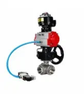Кран шаровой DN.ru BV3232P(4pc)-SP-3WL-T-ISO-H WDVF Ду65 Ру40 стандартнопроходной, 3-ходовой L-тип, внутренняя резьба, с пневмоприводом PA-DA-105, пневмораспределителем 4V320-08 AC220V, БКВ APL-510N EX и ручным дублером MON2-450-T28-ISO